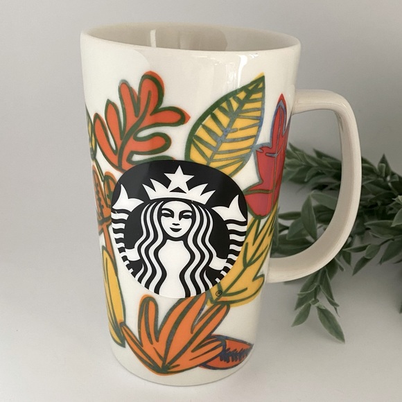 STARBUCKS 2016 Mermaid Autumn Fall Leaves Tall Coffee Tea Cup Mug 16 ounces